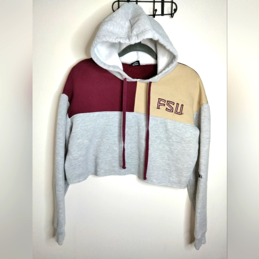 Hype & Vice (Sz M) Colorblock FSU LS Cropped Drawstring Hoodie Pullover Sweater